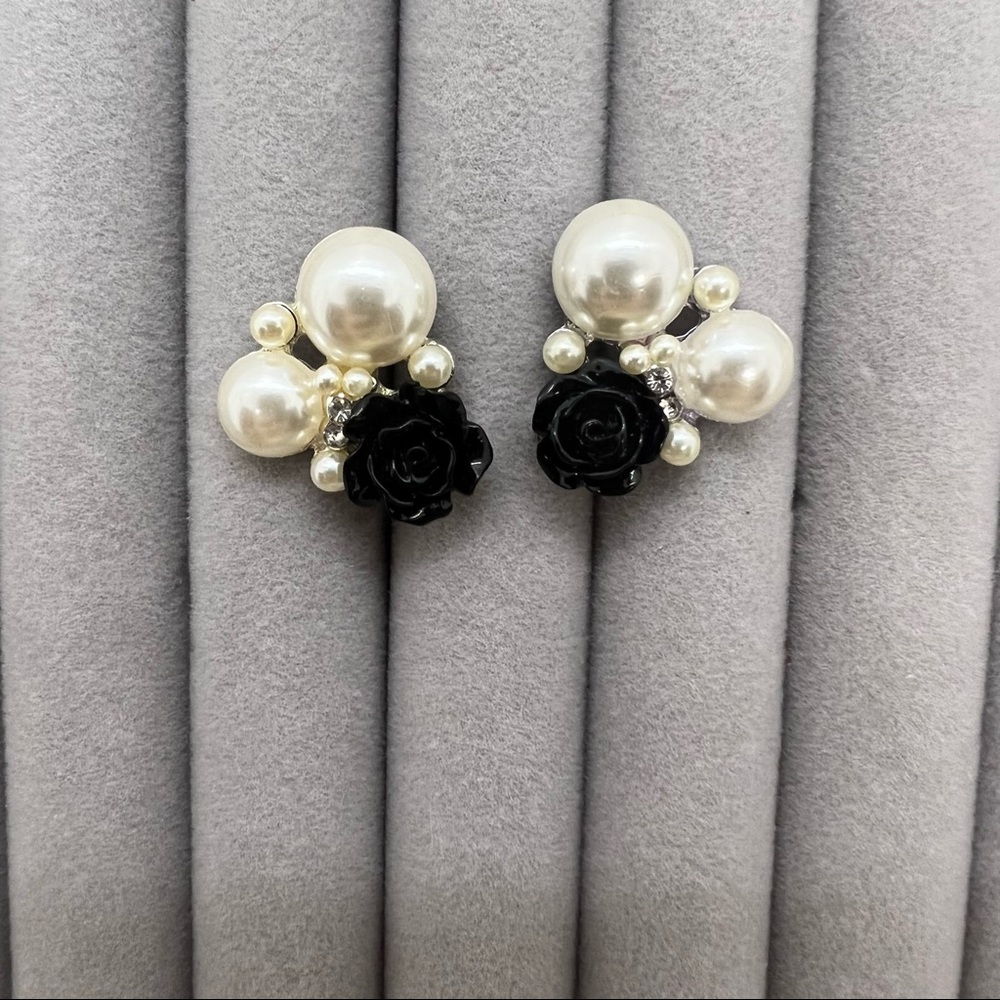 3/$20 Black Rose and Pearl Earrings